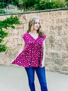 Berry Pink Animal Printed Flouncy Vneck Top