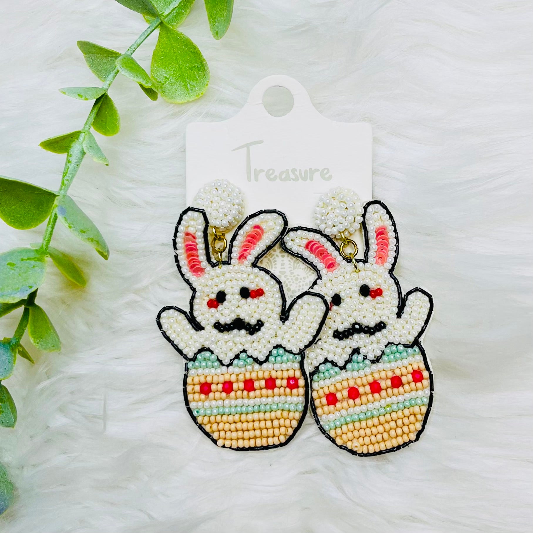 Bunny Hatched Easter Egg Seedbead Earrings- SALE