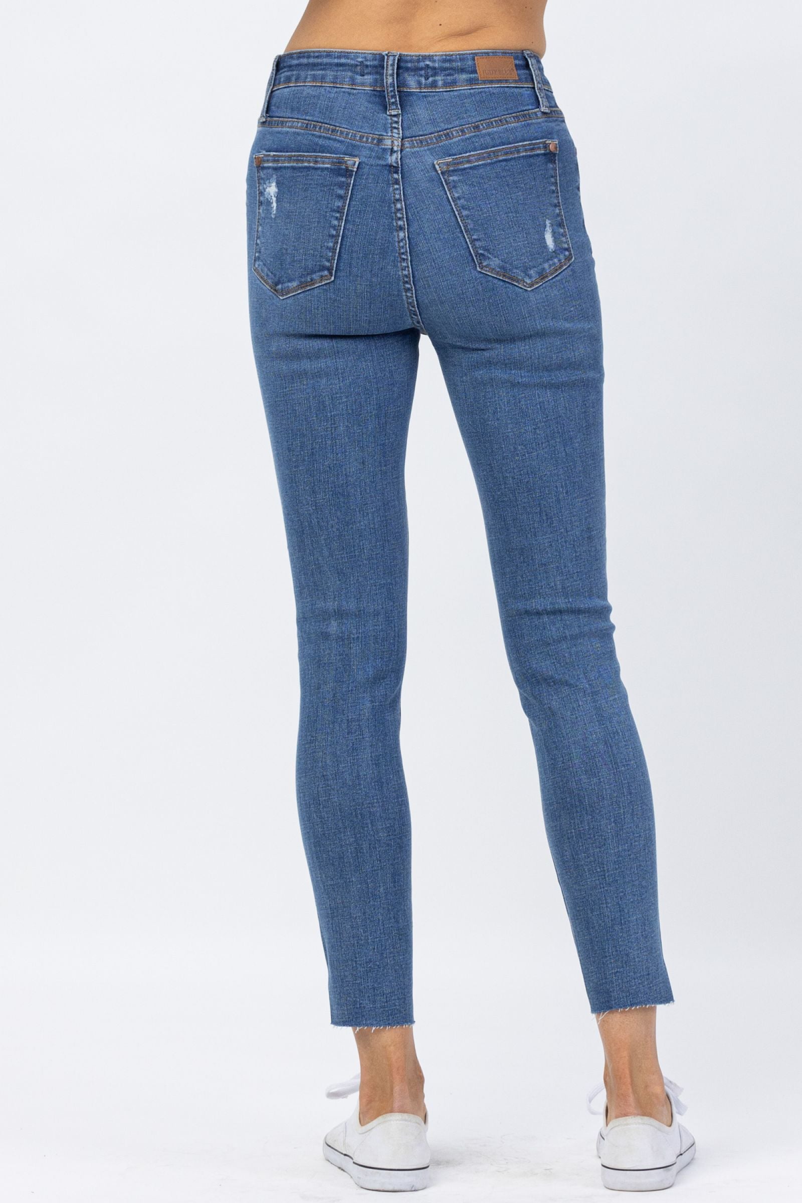 Hi Waisted Dandelion Embroidery Skinny Medium Wash Judy Blue Denim-PLUS