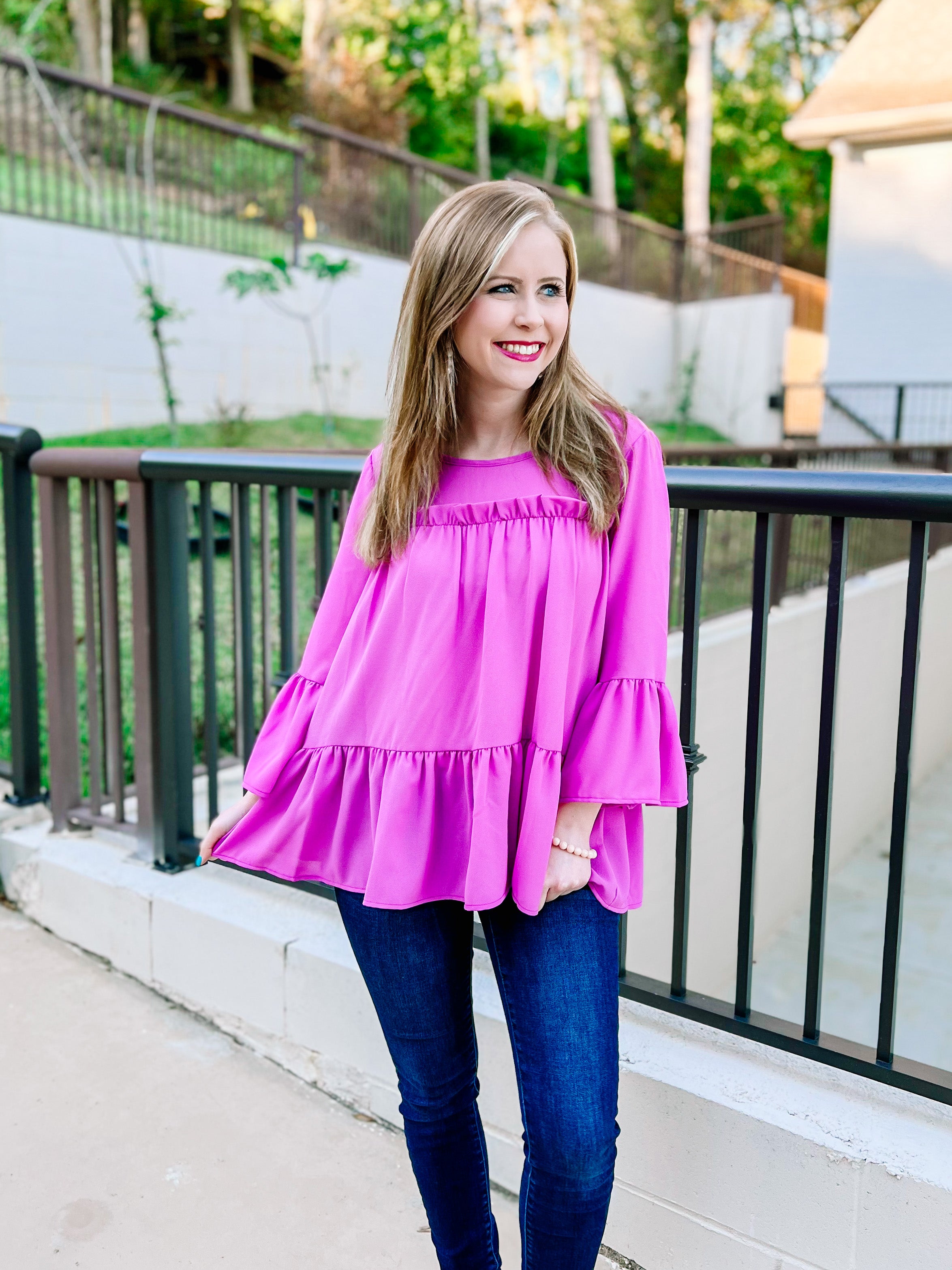 Orchid Frilly Woven Ruffle Blouse- SALE