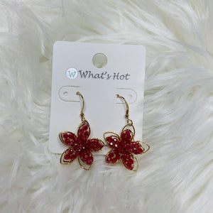 Crystal Bead Gold Flower Earrings