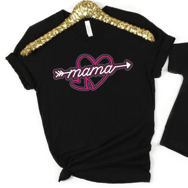 Neon Pink Heart Arrow Mama Tee-SMALL