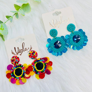 Sequin Seedbead Flower Earrings