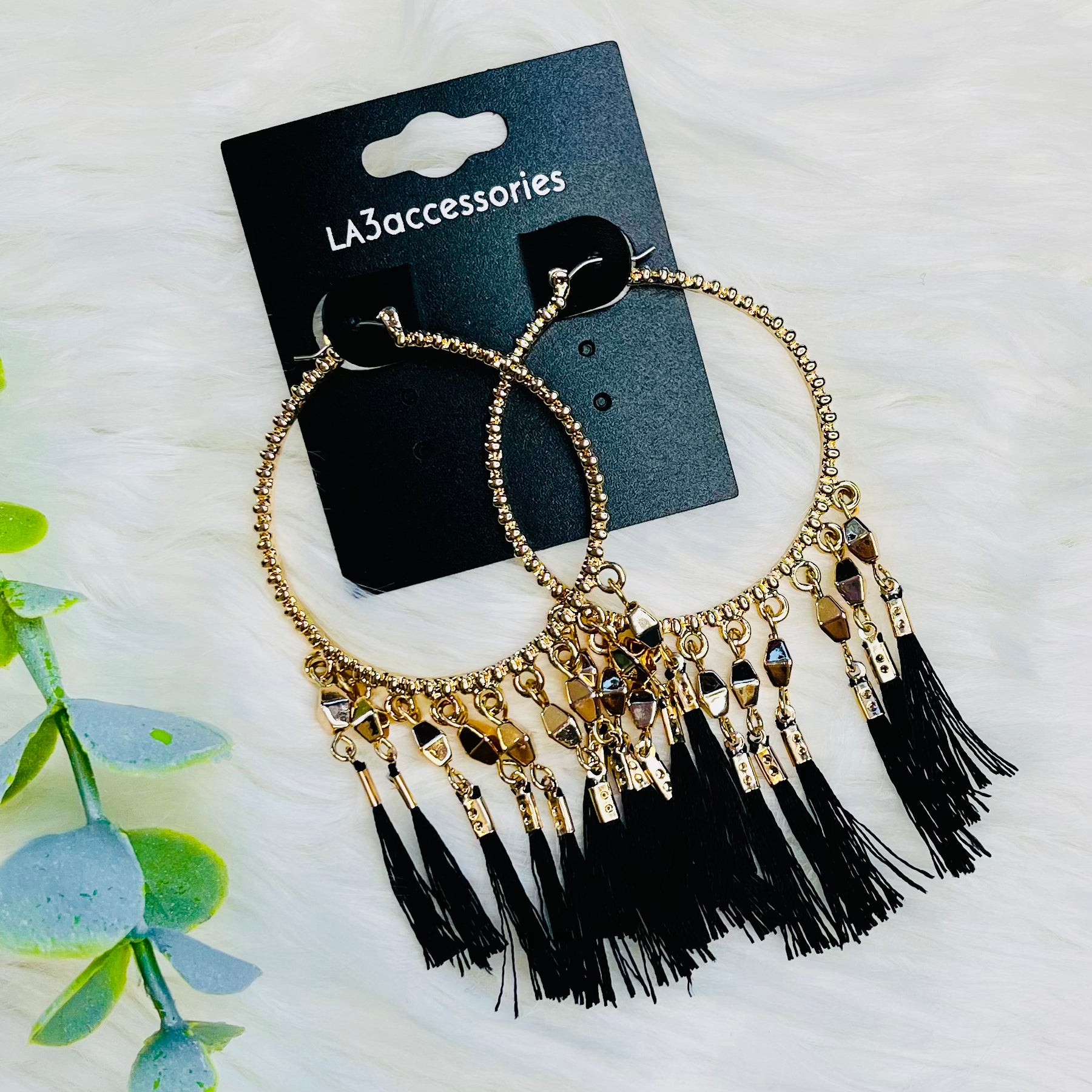 Gold Hoops With Dangly Tassels Earrings