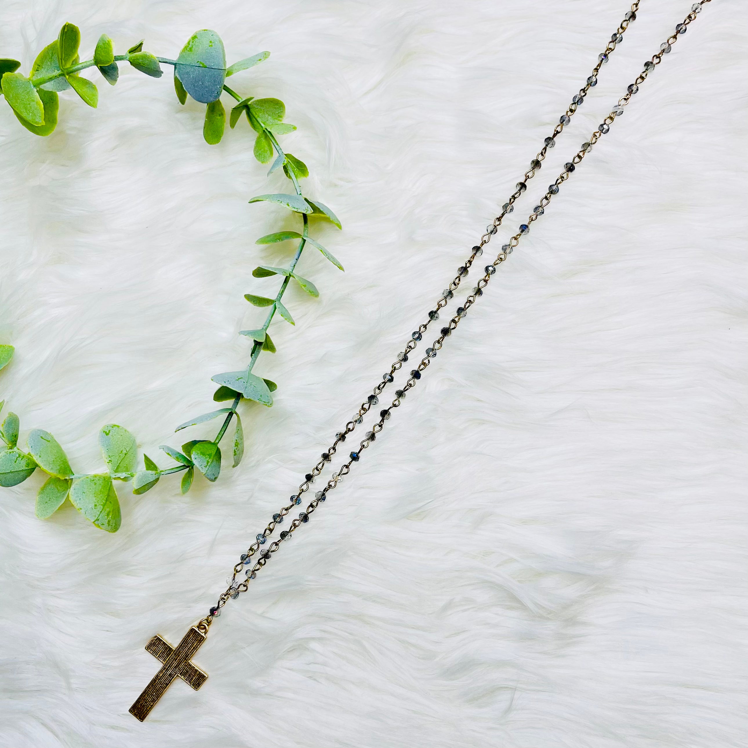 Long Beaded Cross Necklace