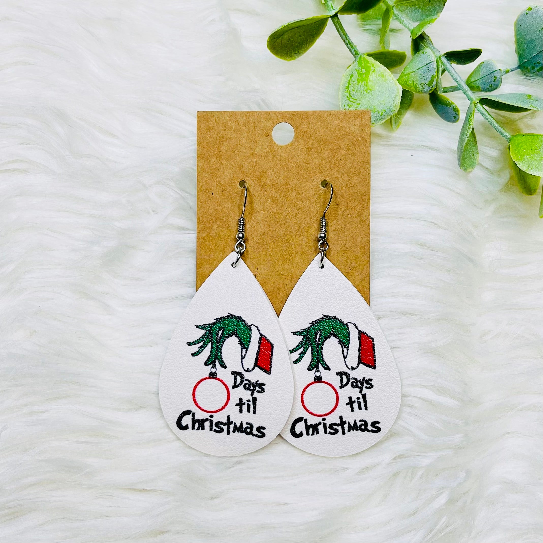 Grinch Faux Leather Teardrop Earrings