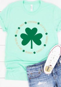 Mint St Pattys Day Words Clover Circle Tee