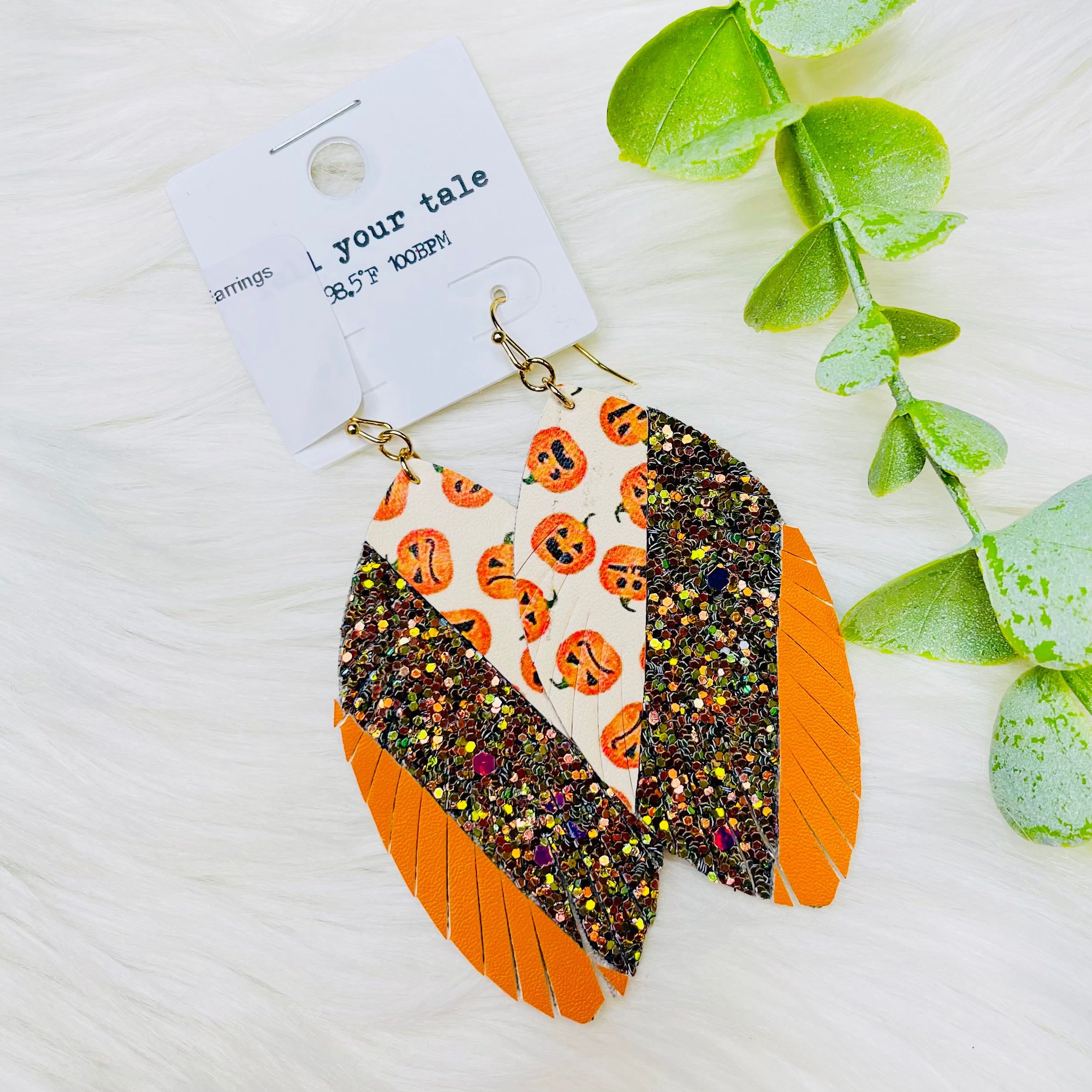 Halloween Fringe Leather Glitter Earrings