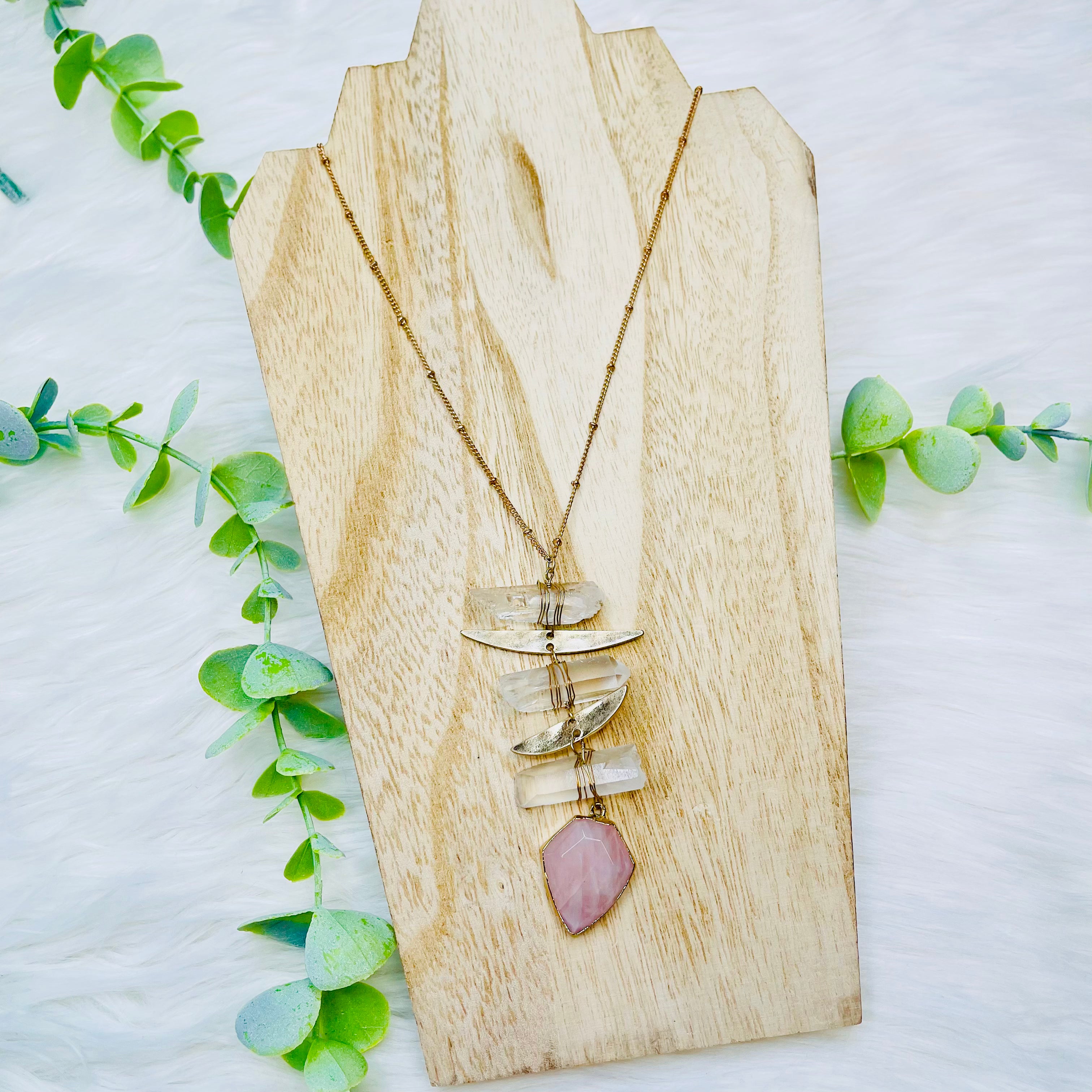 Pink Clear Stone Gold Design Necklace