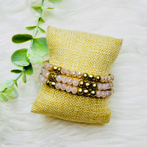 Pink Gold Beaded Bracelets Set of 3