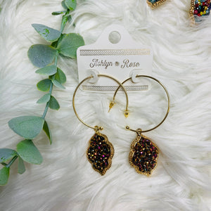 Gem Quatrefoil Bling Hoop Earrings