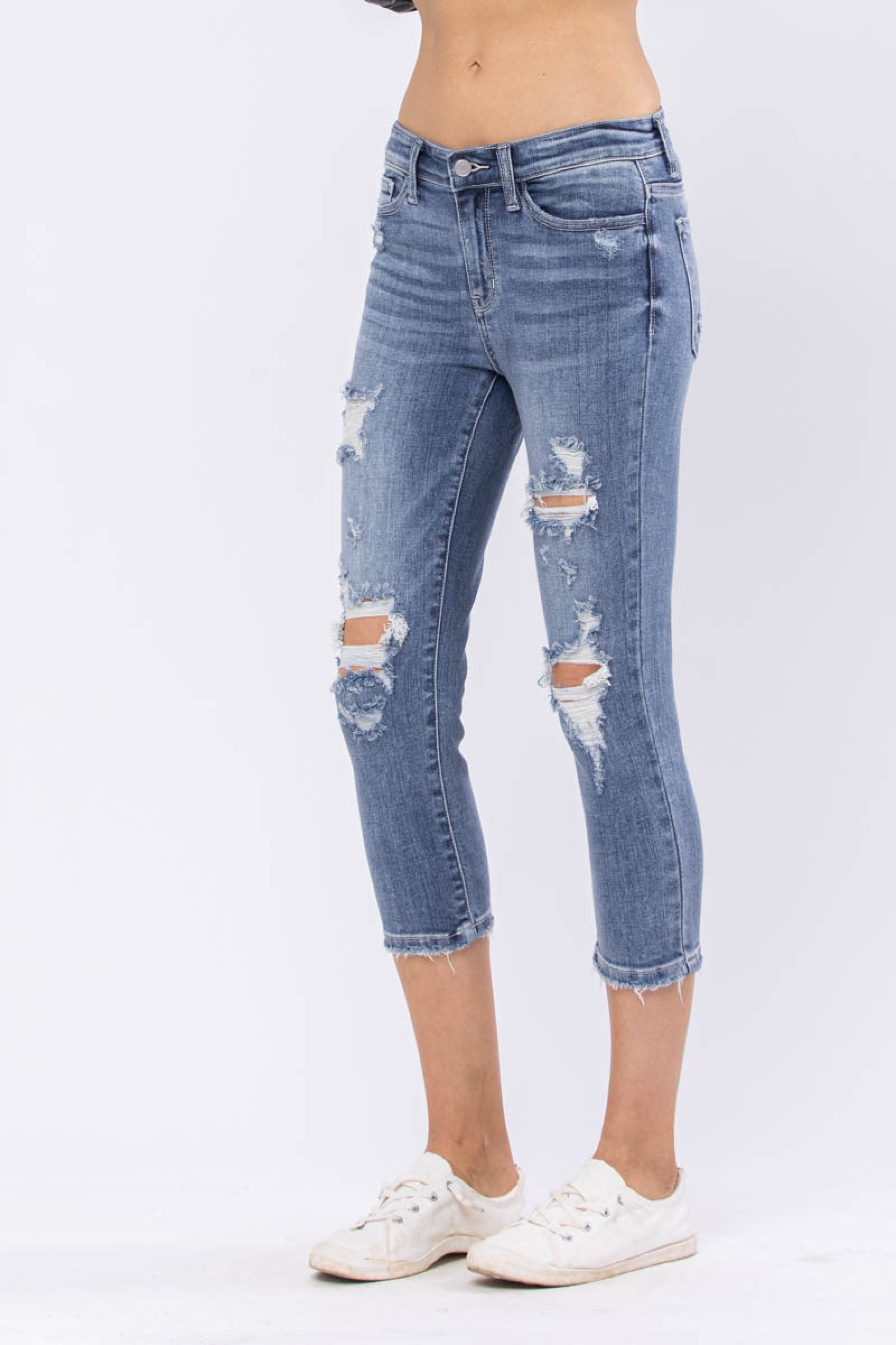 Mid Rise Destroyed Judy Blue Capris Denim - PLUS 22W