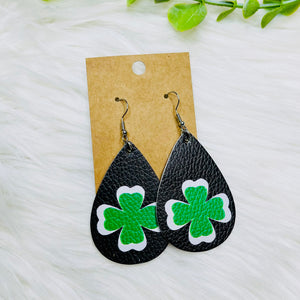 Festive St. Pattys Day Faux Leather Earrings- SALE