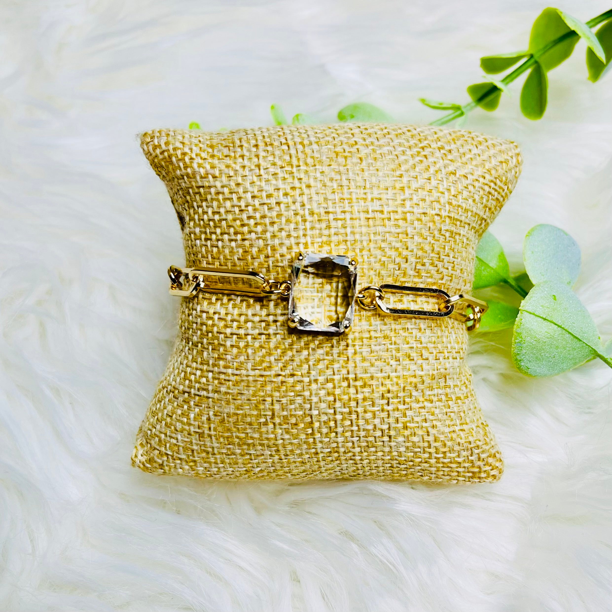 Gold Open Chain Crystal Gem Bracelet