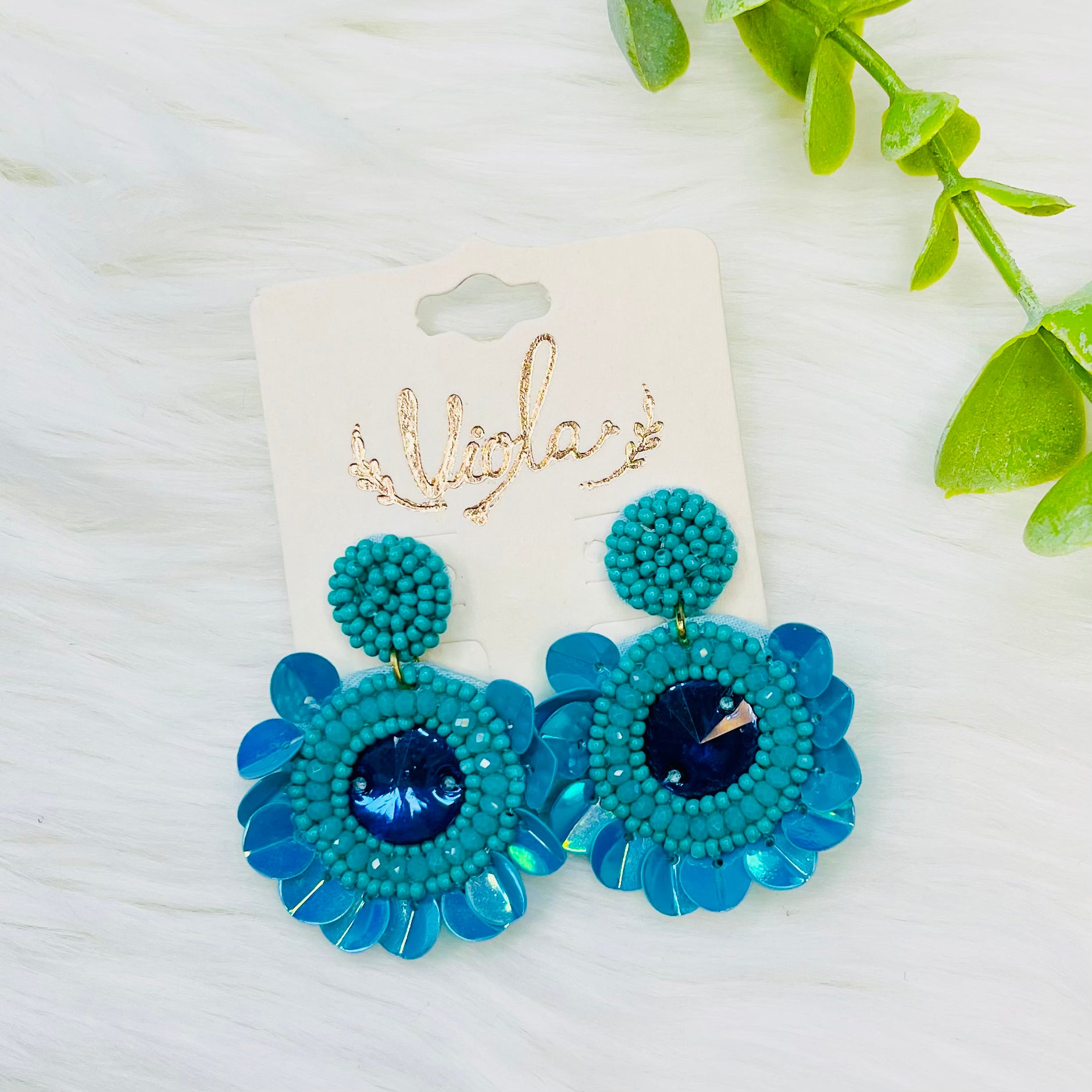 Sequin Seedbead Flower Earrings