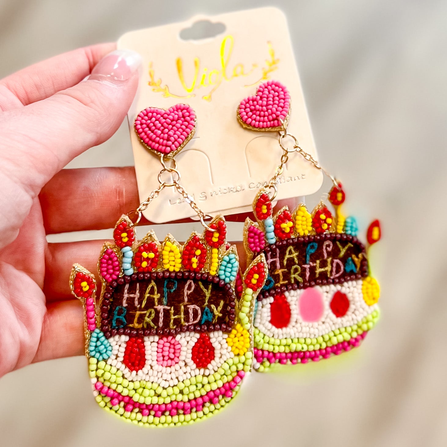 Dangly Happy Birthday Cake Earrings