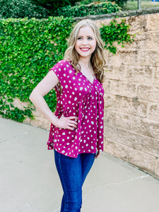 Berry Pink Animal Printed Flouncy Vneck Top