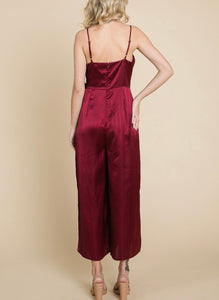 MAROON SATIN SHIMMER STRIPED JUMPSUIT