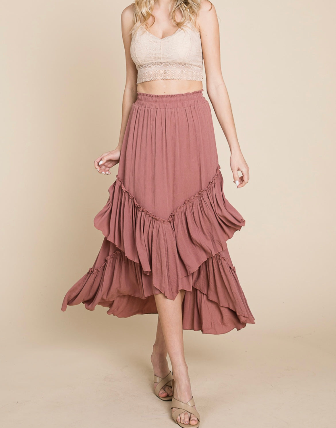 MAUVE RUFFLE MAXI SKIRT