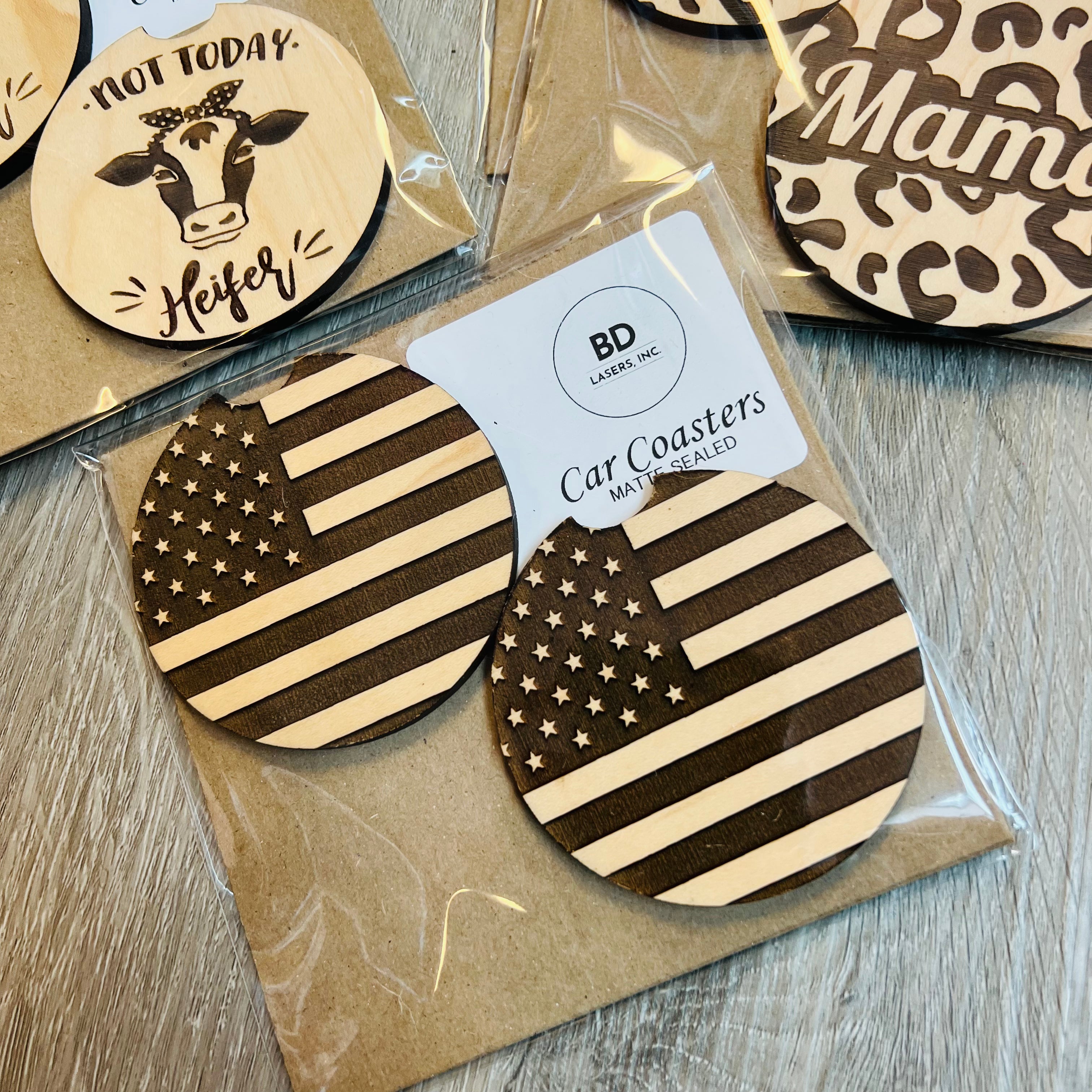 Handmade Wooden Car Coasters- Set of 2