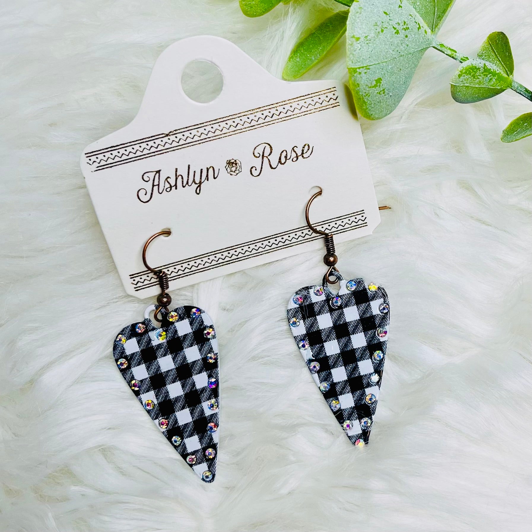 Buffalo Plaid Heart Metal Earrings