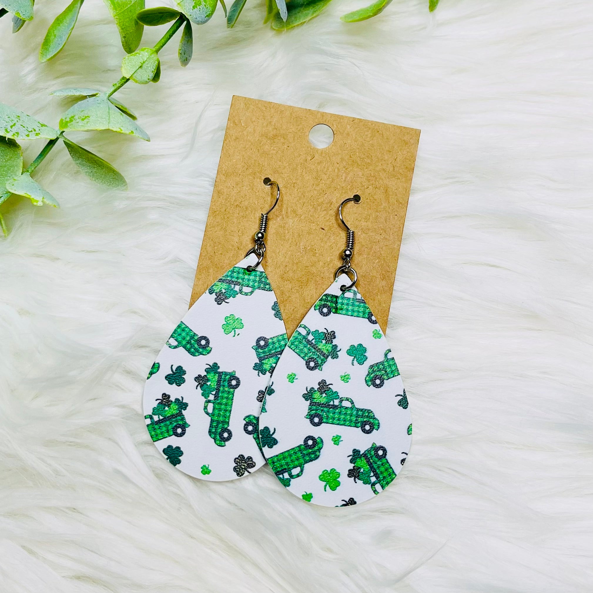 St. Patricks Day Faux Leather Earrings- SALE