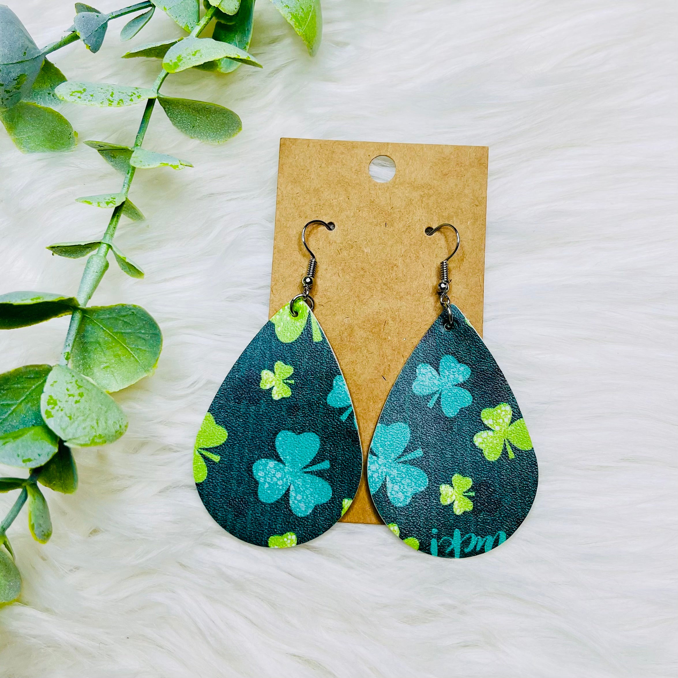 St. Patricks Day Faux Leather Earrings- SALE