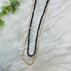 Navy Blue Beaded Double Stranded Necklace