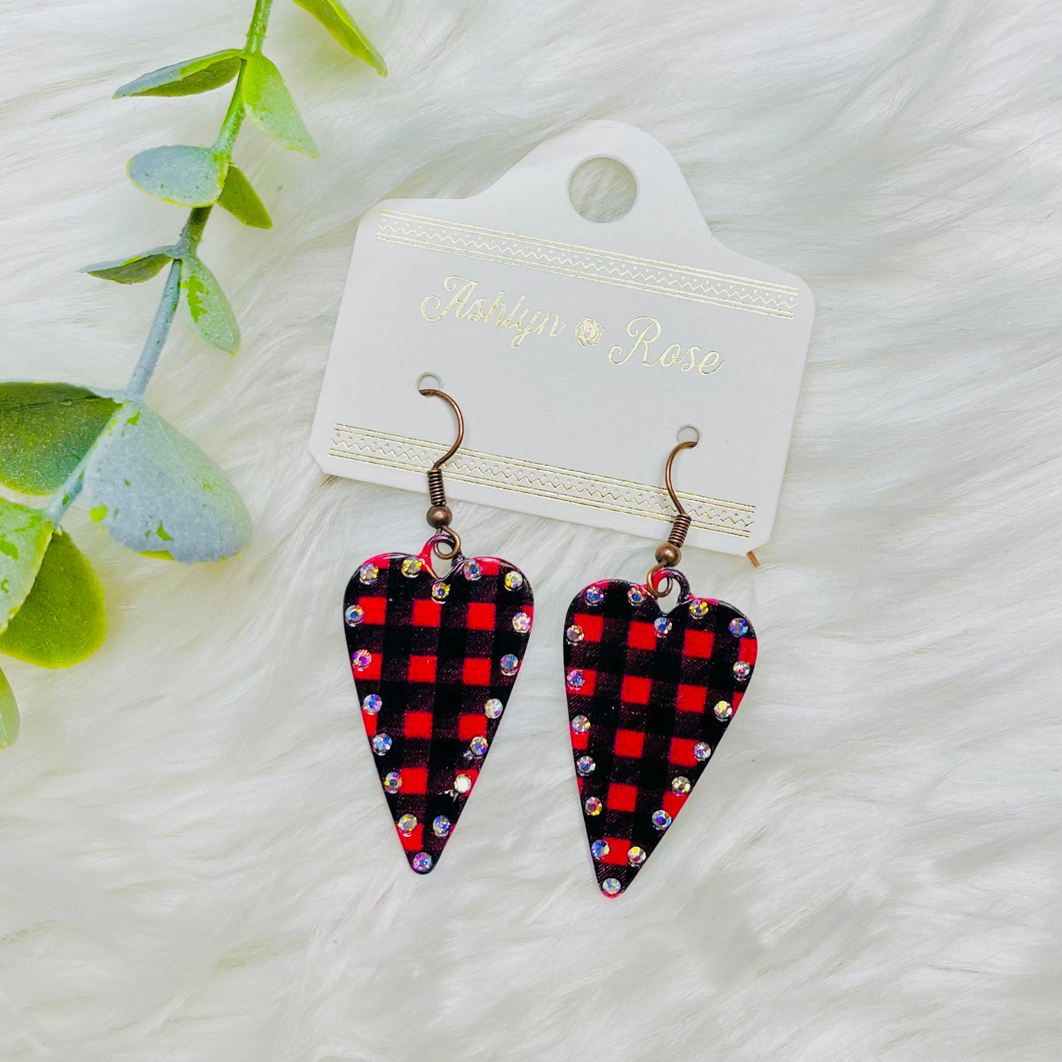 Buffalo Plaid Heart Metal Earrings