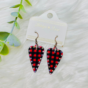 Buffalo Plaid Heart Metal Earrings