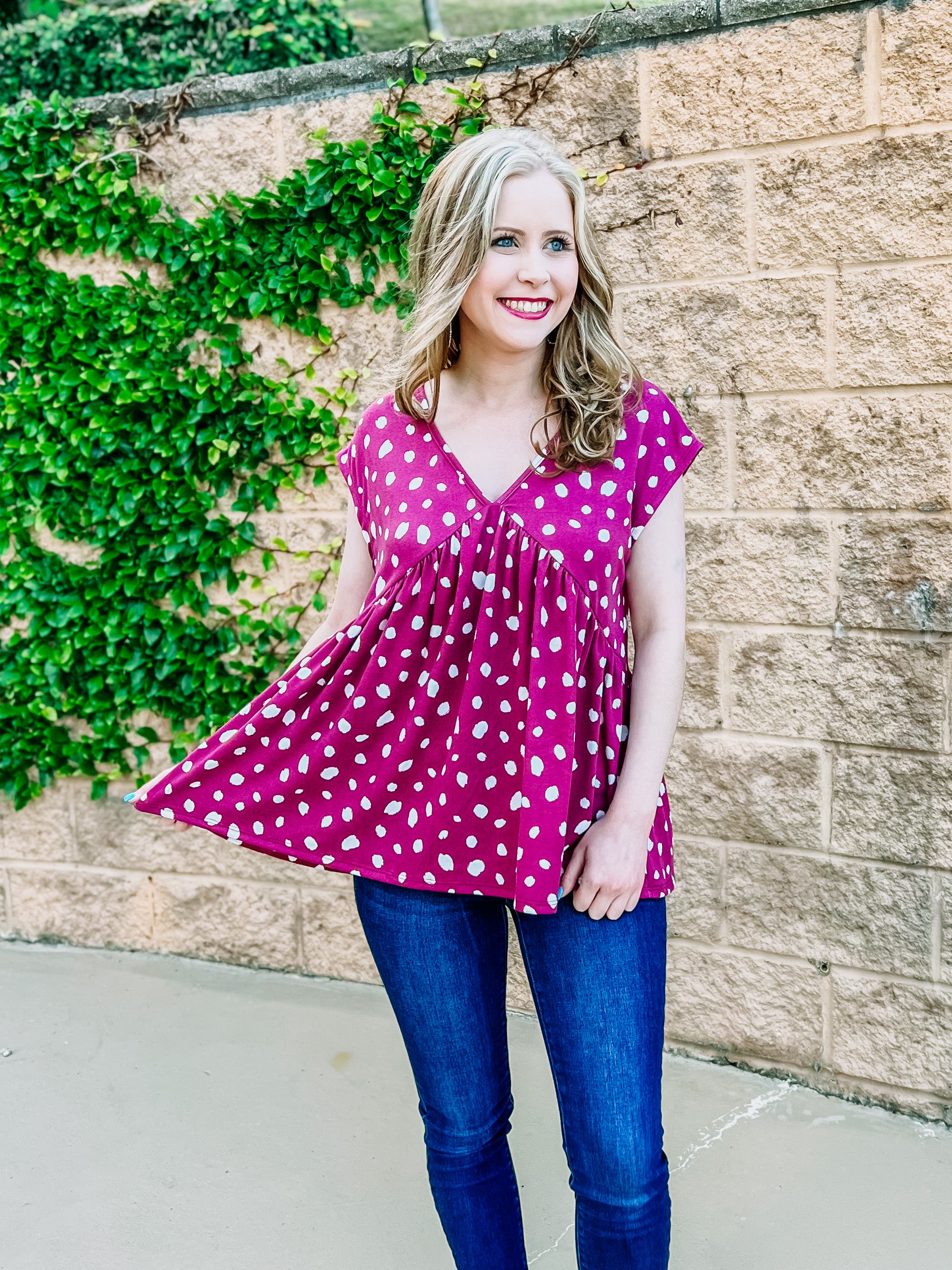 Berry Pink Animal Printed Flouncy Vneck Top