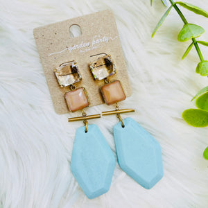 Bling Gold Bar Aqua Stone Earrings