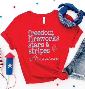 Freedom Fireworks Red Tee- MEDIUM