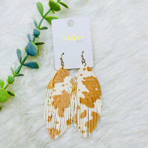 Cow Print Leather Fringe Earrings