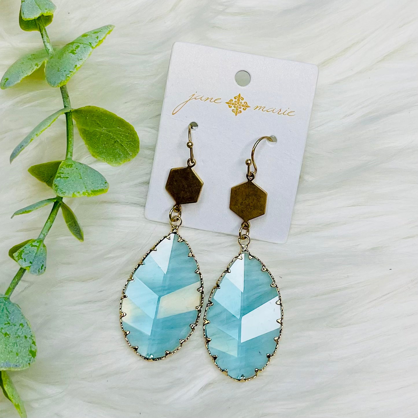 Blue Clear Stone Gold Earrings