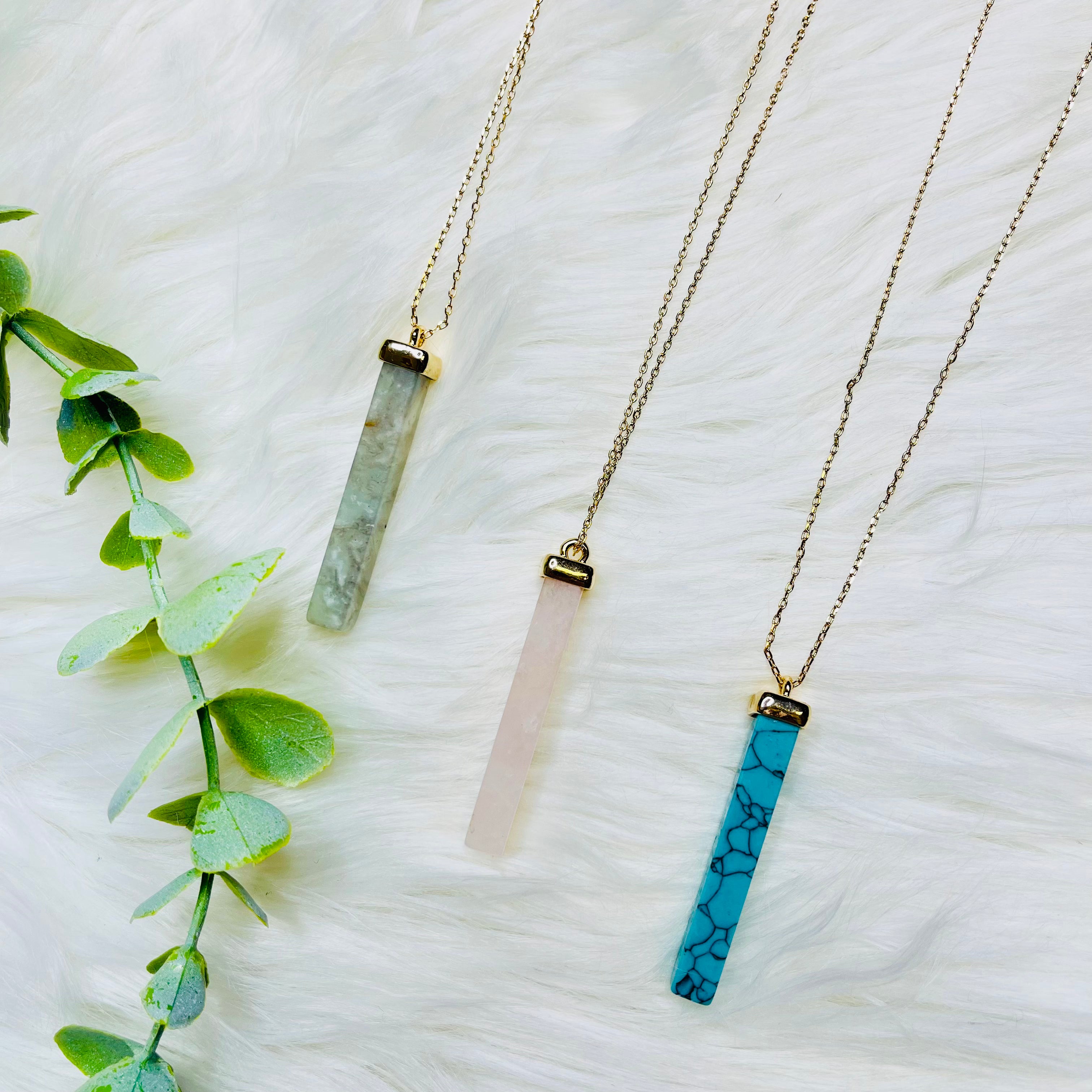 LONG BAR NATURAL STONE PENDANT NECKLACE