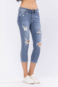 Mid Rise Destroyed Judy Blue Capris Denim - PLUS 22W