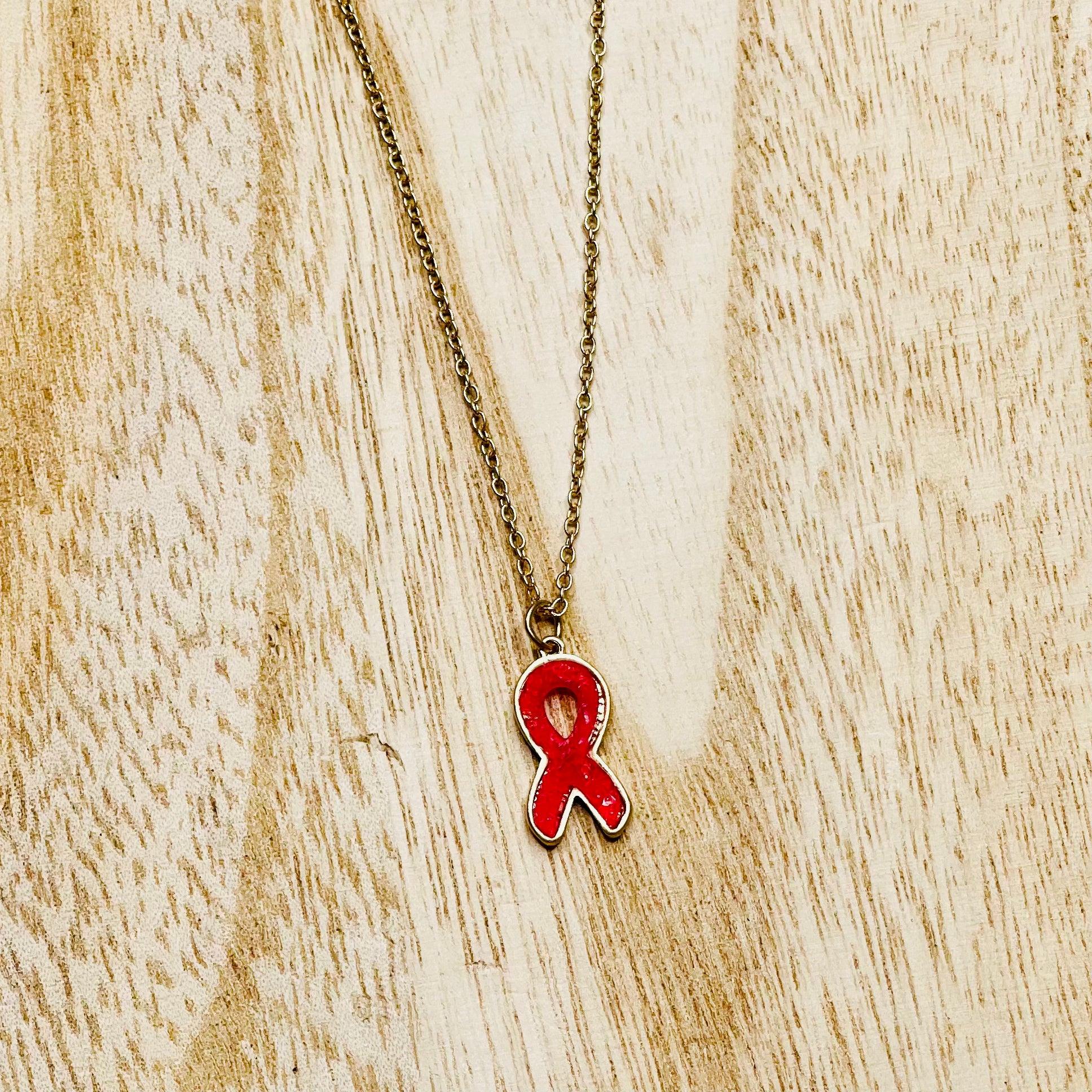 Breast Cancer Ribbon Druzy Necklace