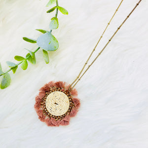 Rafia Tassel Gold Thread Necklace