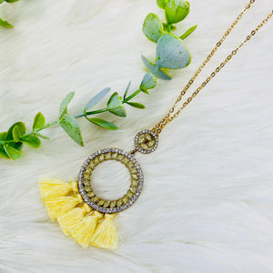 Rhinestone Bling Round Tassel Necklace