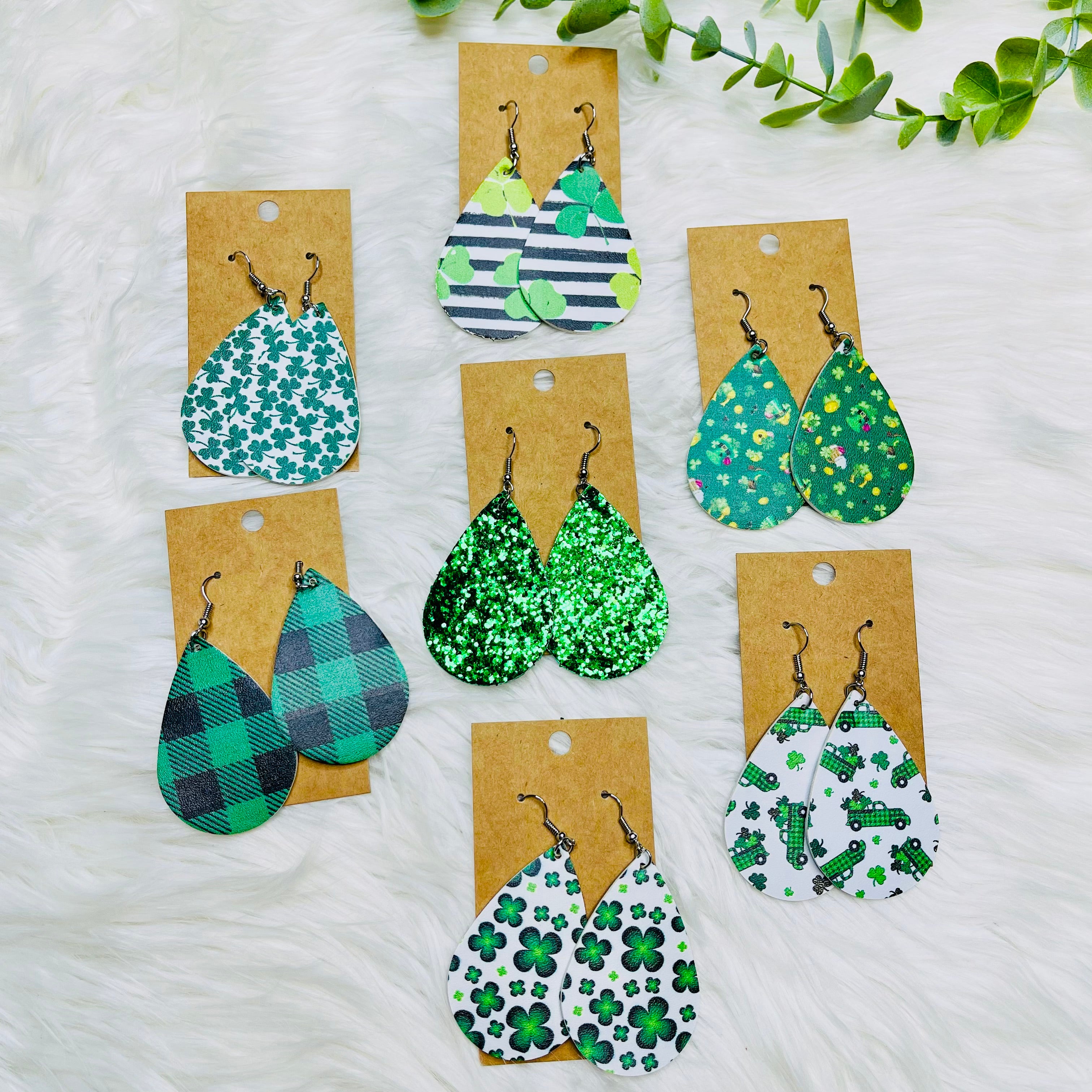 St. Patricks Day Faux Leather Earrings- SALE