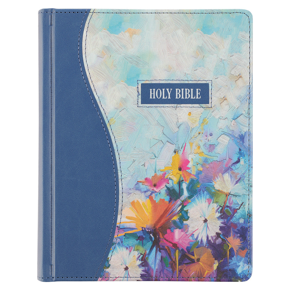 Blue Floral Faux Leather Hardcover Note Taking Bible KJV