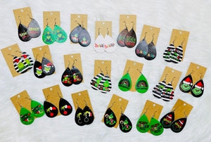 Grinch Faux Leather Teardrop Earrings