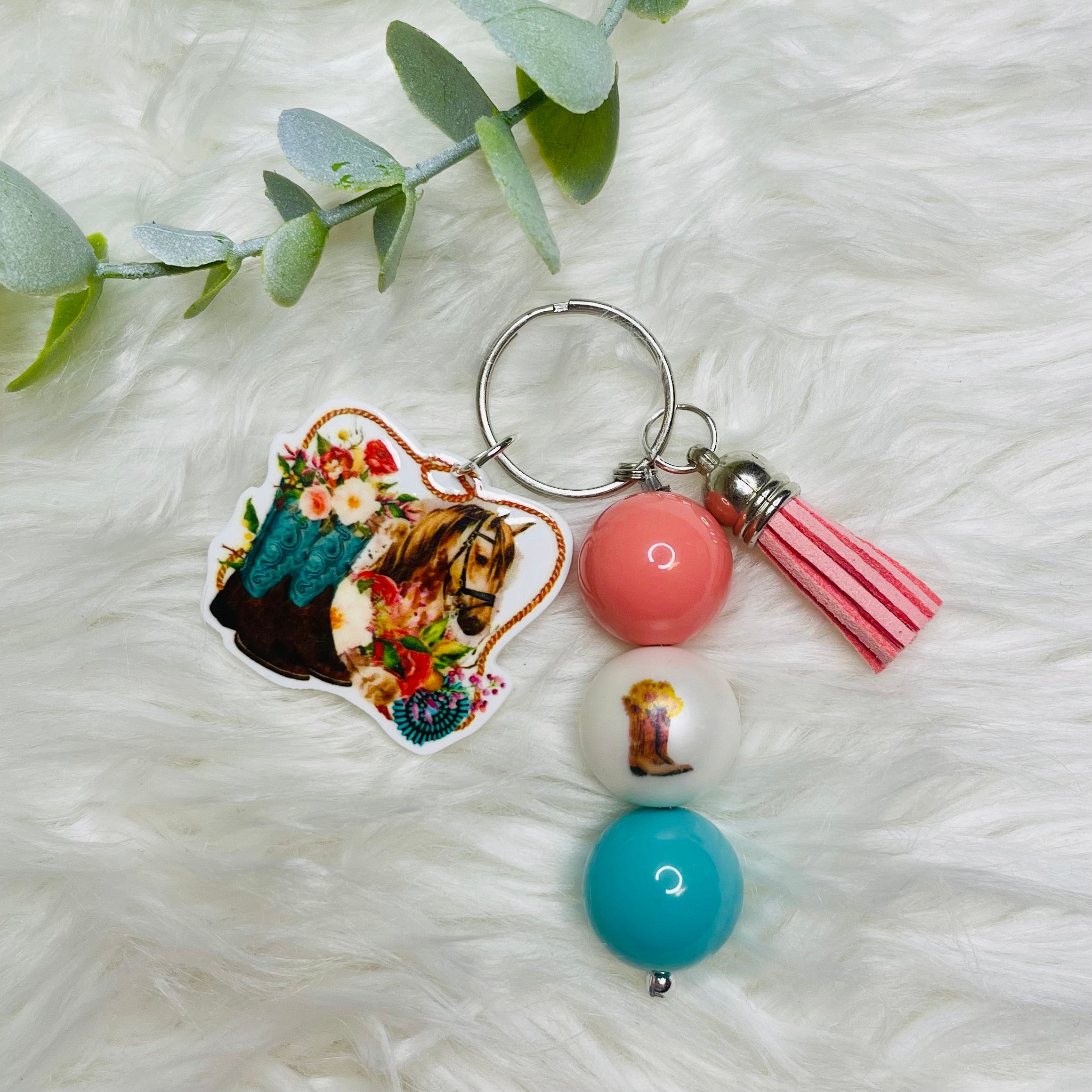 Beaded Tassel Acrylic Charm Keychain