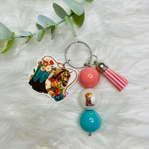 Beaded Tassel Acrylic Charm Keychain