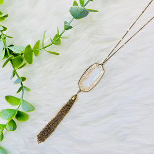 Oval Stone Tassel Necklace