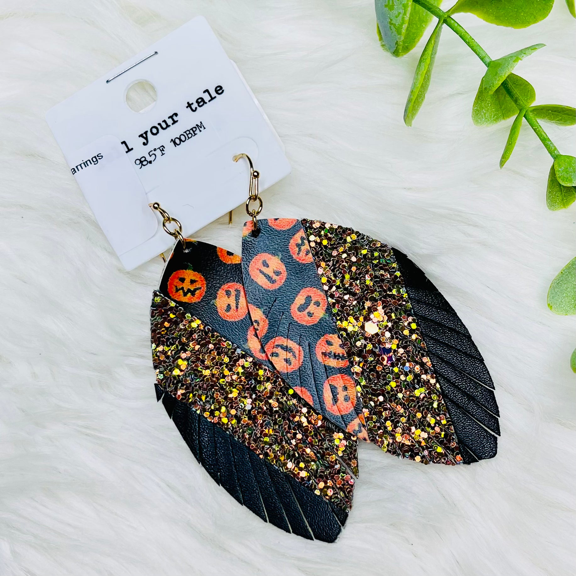 Halloween Fringe Leather Glitter Earrings