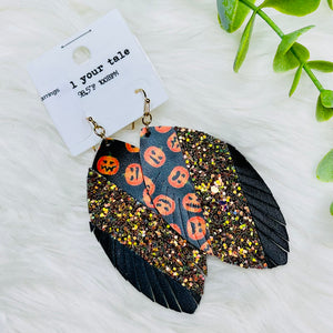 Halloween Fringe Leather Glitter Earrings