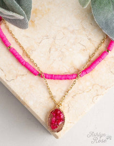 ALL SUMMER LONG DRUZY PINK STONE GOLD NECKLACE