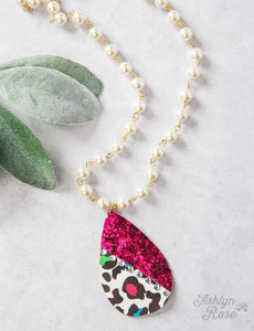 FUCHSIA LEOPARD TEARDROP MULTI NECKLACE